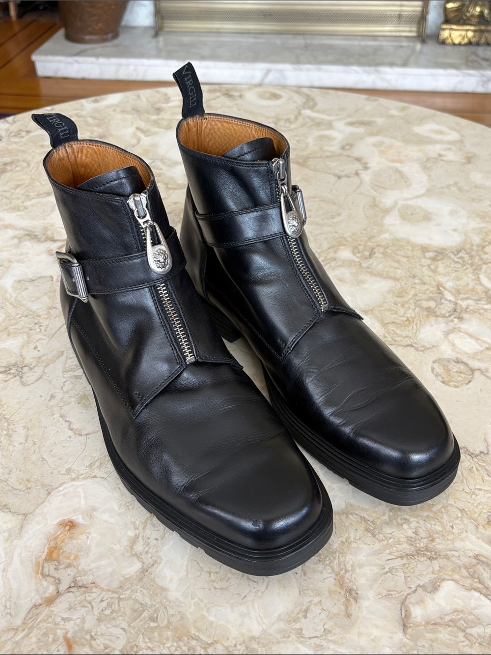 Vittorio Virgili Italy Black Leather Zip Ankle Side Buckle Boots EU 45 / US12